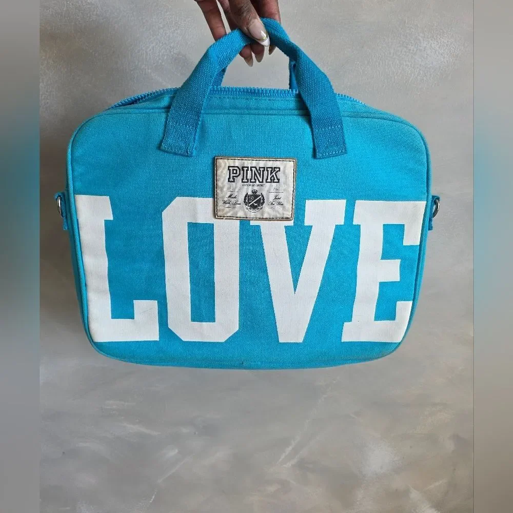 Victoria Secret Pink Blue & White Laptop Bag Top Handle No Strap